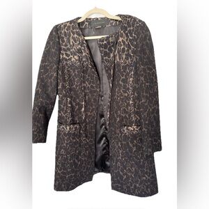 Elie Tahari Black and Brown Leopard wool blend coat